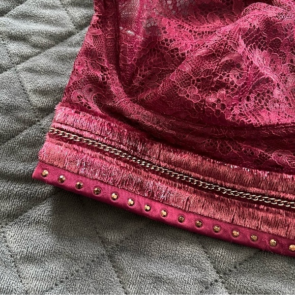 Victoria Secret bralette bra Women Medium Lace Burgundy Halter Sheer Keyhole b14 - Picture 2 of 8